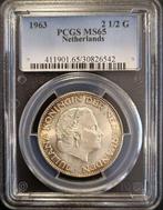 Koningin Juliana zilveren 2 1/2 gulden 1963 MS65 PCGS, Verzenden, Koningin Juliana, Losse munt, Zilver