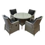 Bilbao Riccione dining tuinset 110 cm rond 5-delig wit, Tuin en Terras, Tuinsets en Loungesets, Ophalen of Verzenden, Nieuw, Wicker