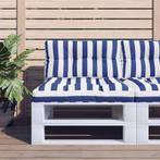 vidaXL Palletkussens 2 st stof gestreept wit en blauw, Huis en Inrichting, Woonaccessoires | Kussens, Verzenden, Nieuw