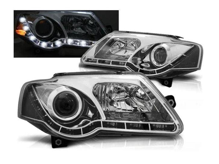 True DRL Chrome koplampen geschikt voor VW Passat B6 3C, Auto-onderdelen, Verlichting, Nieuw, Volkswagen, Verzenden