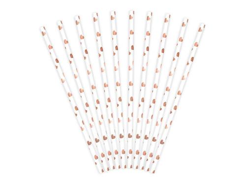 Papieren Rietjes Rose Gouden Hartjes 19,5cm 10st, Hobby en Vrije tijd, Feestartikelen, Nieuw, Verzenden