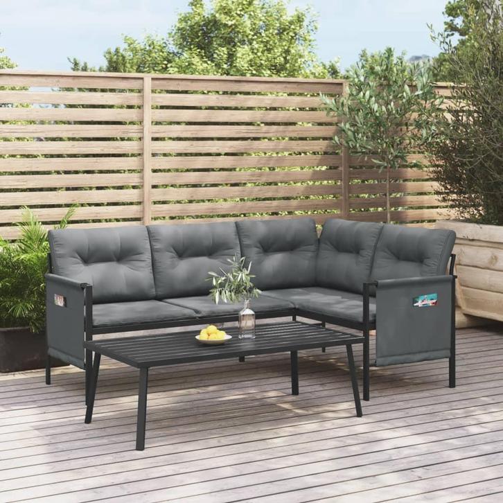 vidaXL Tuinhoekbank staal en textileen antracietkleurig, Tuin en Terras, Tuinsets en Loungesets, Nieuw, Rvs, Verzenden