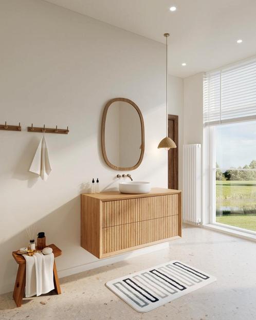Teakea - Badmeubel Myrte Zwevend | Eiken Verticaal Latten, Huis en Inrichting, Badkamer | Badkamermeubels, Wastafelkast, Nieuw