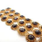 Antieke gouden brede armband met granaat | 18 cm (vintage), Gebruikt, Overige kleuren, Ophalen of Verzenden, Met edelsteen