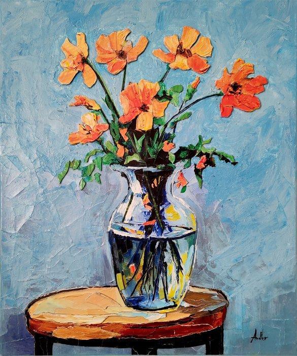 Robert Andler - Meadow Flowers In The Glass Vase, Antiek en Kunst, Kunst | Schilderijen | Modern