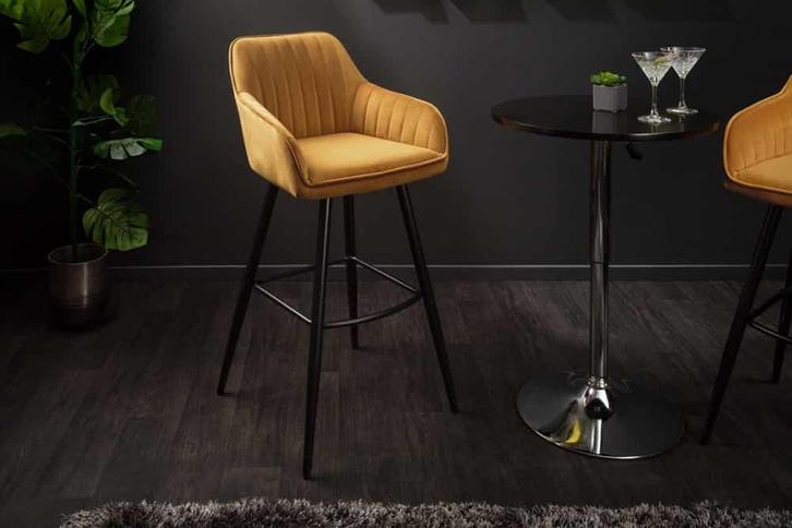 Elegante barkruk TURIN mosterdgeel fluweel met decoratieve, Huis en Inrichting, Barkrukken, Ophalen of Verzenden