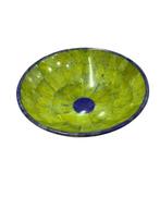 Serpentijn met lapis lazuli-mozaïek Kom - Hoogte: 7 cm -