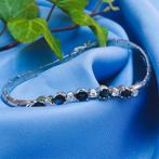 18 Krt. Witgouden armband met saffier en diamant; 0,24 ct..., Gebruikt, Overige kleuren, Ophalen of Verzenden, Met edelsteen