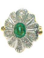 Zonder Minimumprijs - Ring - 9 kt. Geel goud, Zilver Smaragd, Sieraden, Tassen en Uiterlijk, Ringen, Nieuw