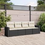 vidaXL 4-delige Loungeset met kussens poly rattan zwart, Tuin en Terras, Verzenden, Nieuw, Rotan, Loungeset