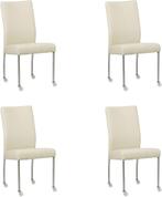 Set van 4 Crème leren moderne eetkamerstoelen - poot rond rv, Nieuw, Leer, Ophalen of Verzenden, Vier