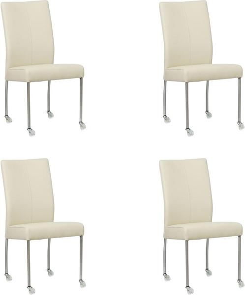 Set van 4 Crème leren moderne eetkamerstoelen - poot rond rv, Huis en Inrichting, Stoelen, Vier, Nieuw, Leer, Ophalen of Verzenden