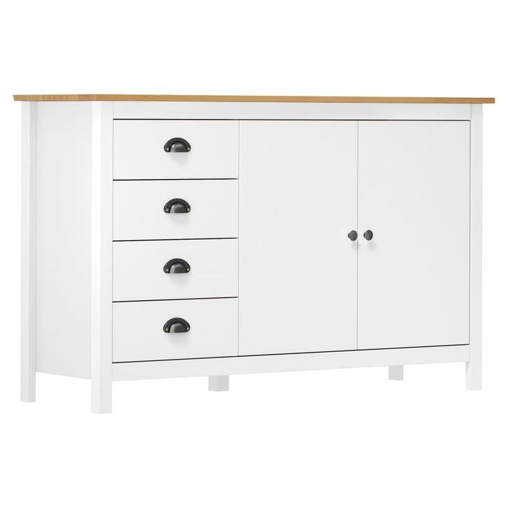 vidaXL Dressoir Hill 130x40x80 cm massief grenenhout wit, Huis en Inrichting, Kasten | Dressoirs, 25 tot 50 cm, Nieuw, 100 tot 150 cm