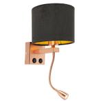 Moderne wandlamp koper met kap velours zwart - Brescia, Nieuw, Overige materialen, Modern
