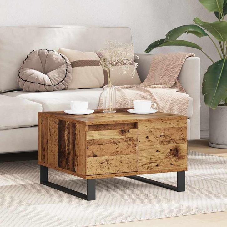 vidaXL Salontafel met lade Oud hout 55 x 55 x 36,5 cm, Huis en Inrichting, Tafels | Salontafels, Vierkant, Nieuw, Overige houtsoorten