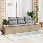 vidaXL 3-delige Tuin Sofa Set met Kussens Beige Poly Rattan, Tuin en Terras, Verzenden, Nieuw, Rotan