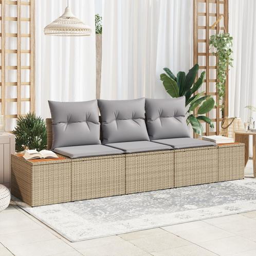 vidaXL 3-delige Tuin Sofa Set met Kussens Beige Poly Rattan, Tuin en Terras, Tuinsets en Loungesets, Nieuw, Rotan, Verzenden