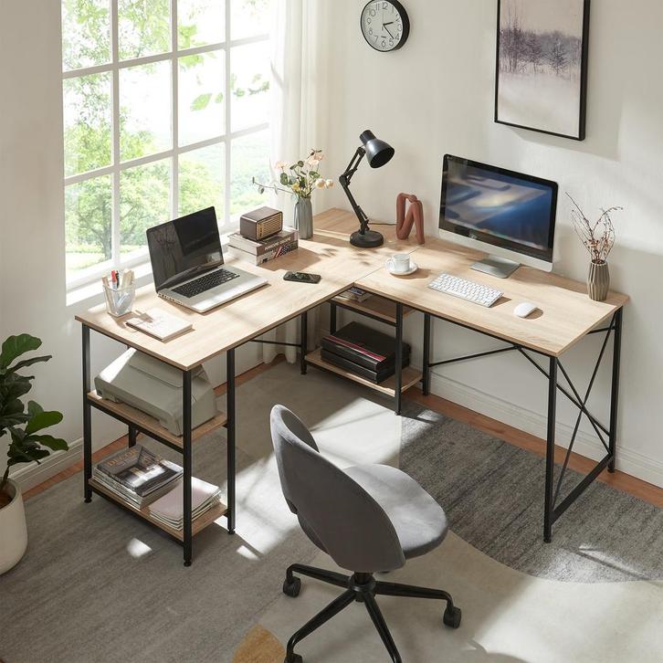 Bureau Klirurud L-vormig of recht bureau eikenkleurig en zwa, Huis en Inrichting, Bureaus, Verzenden