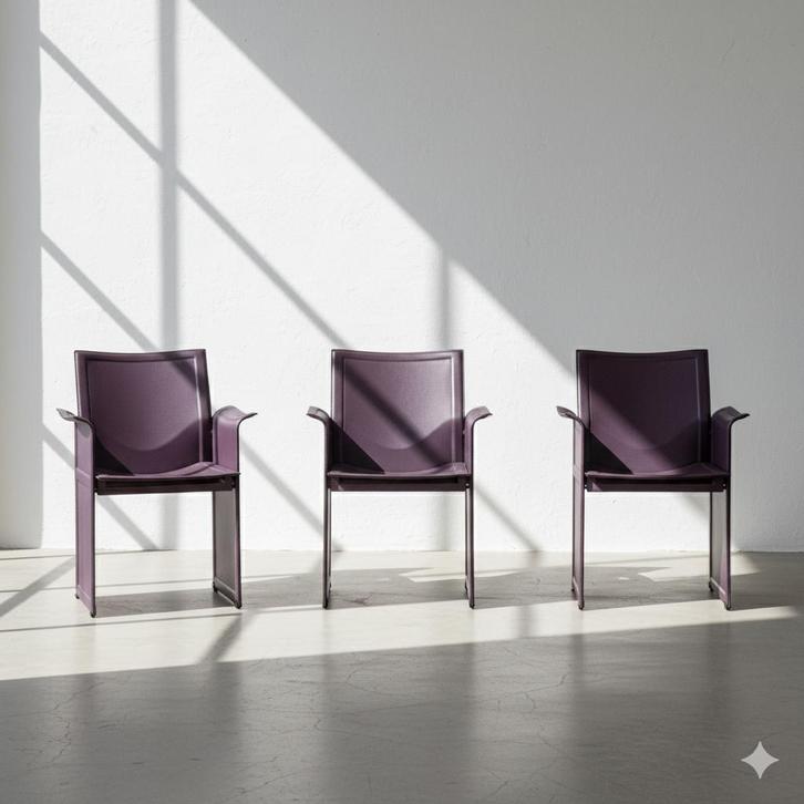 (3) Lederen Korium Stoelen van Tito Agnoli voor Matteo Gra, Huis en Inrichting, Stoelen, Zo goed als nieuw, Leer, Verzenden