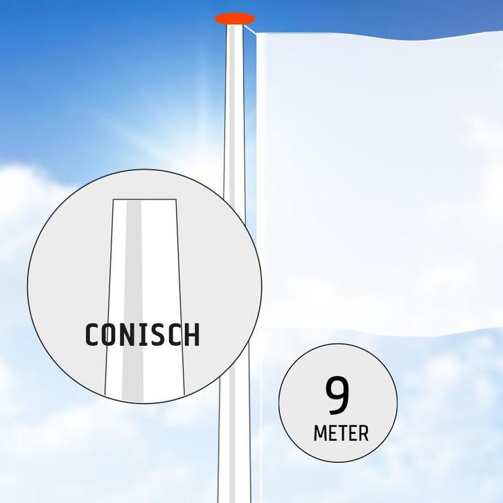 Aluminium vlaggenmast 9 meter conisch., Diversen, Vlaggen en Wimpels, Nieuw
