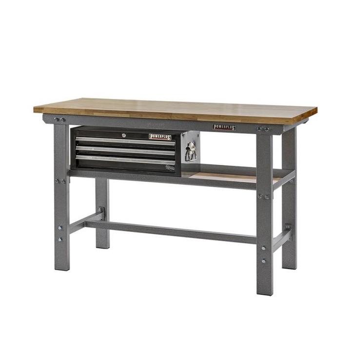 Werkbank grijs 150 cm met hardhouten blad en, Doe-het-zelf en Verbouw, Werkbanken, Ophalen of Verzenden