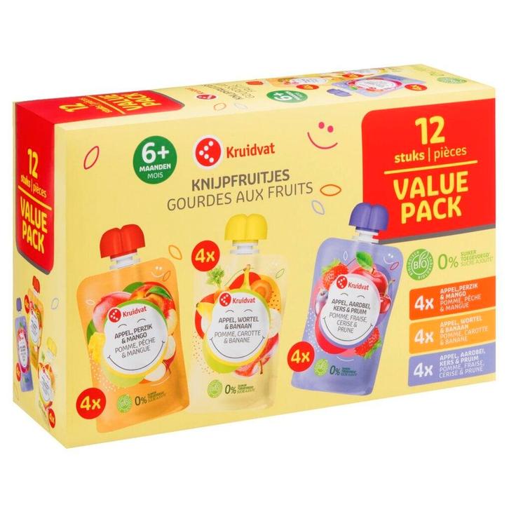Kruidvat 6+M Bio Knijpfruitjes, Kinderen en Baby's, Babyvoeding en Toebehoren, Nieuw, Verzenden