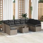 vidaXL 9-delige Tuinbankenset met kussens poly rattan zwart, Verzenden, Nieuw