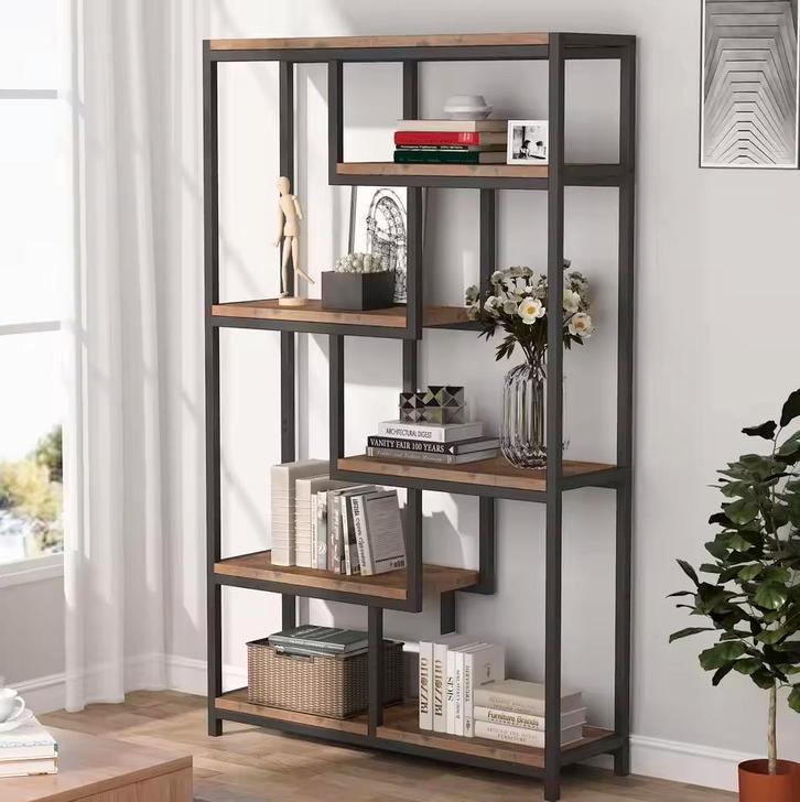 Boekenkast met 8 Verspringende Planken | Industrieel Hout, Huis en Inrichting, Kasten | Boekenkasten, Nieuw, Met plank(en), Verzenden