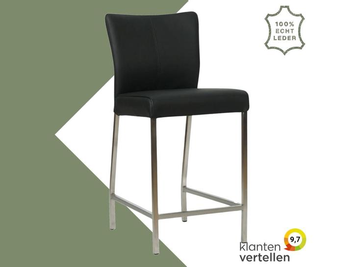 Leren barkruk Revolt laag - Toledo Nero (zwart) - Poten, Huis en Inrichting, Barkrukken, 90 cm of meer, 1 kruk, Nieuw, Leer, Ophalen of Verzenden