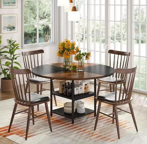 Ronde Eettafel 120 cm – Hout met Opbergplank, Huis en Inrichting, Tafels | Eettafels, Nieuw, Verzenden