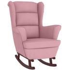 Schommelstoel met massief rubberwood poten fluweel roze, Huis en Inrichting, Stoelen, Verzenden, Nieuw