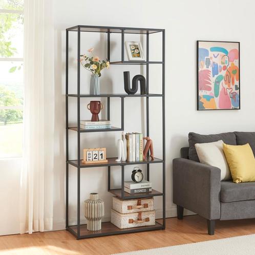 Boekenkast Østre open kast 180x83x34 cm zwart en walnootkleu, Huis en Inrichting, Kasten | Boekenkasten, Nieuw, Verzenden