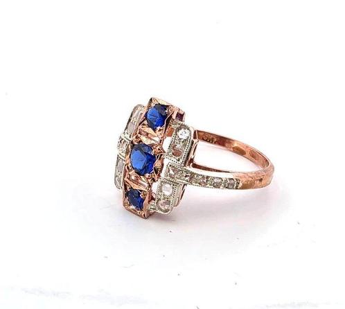 Zonder Minimumprijs - Ring - 9 kt. Roségoud, Zilver Saffier, Sieraden, Tassen en Uiterlijk, Ringen