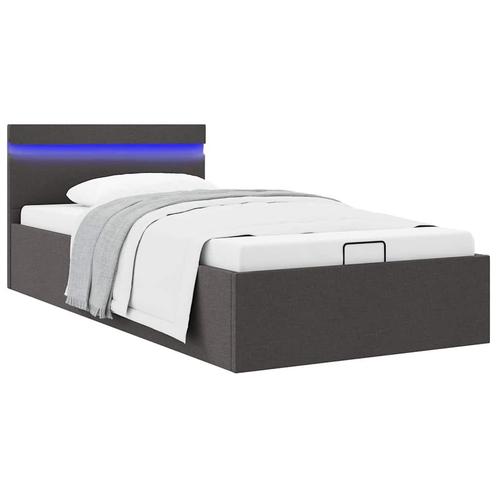vidaXL Bedframe met opbergruimte en LED stof donkergrijs, Huis en Inrichting, Slaapkamer | Bedden, 100 cm, 200 cm, Grijs, Eenpersoons