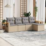 vidaXL 5-delige Loungeset met kussens poly rattan beige, Verzenden, Nieuw, Rotan, Loungeset