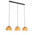 Oosterse hanglamp zwart met naturel bamboe 3-lichts - Pua, Huis en Inrichting, Lampen | Hanglampen, Verzenden, Nieuw, Oosters