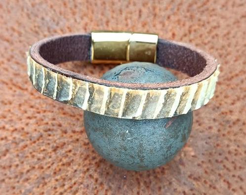 Armband van echt slangen leer met goud kleurige RVS sluiting, Sieraden, Tassen en Uiterlijk, Armbanden, Verzenden