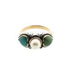 Gouden/zilveren ring met aventurijn, parel en turquoise, Sieraden, Tassen en Uiterlijk, Ringen, Gebruikt, Overige kleuren, 19 tot 20